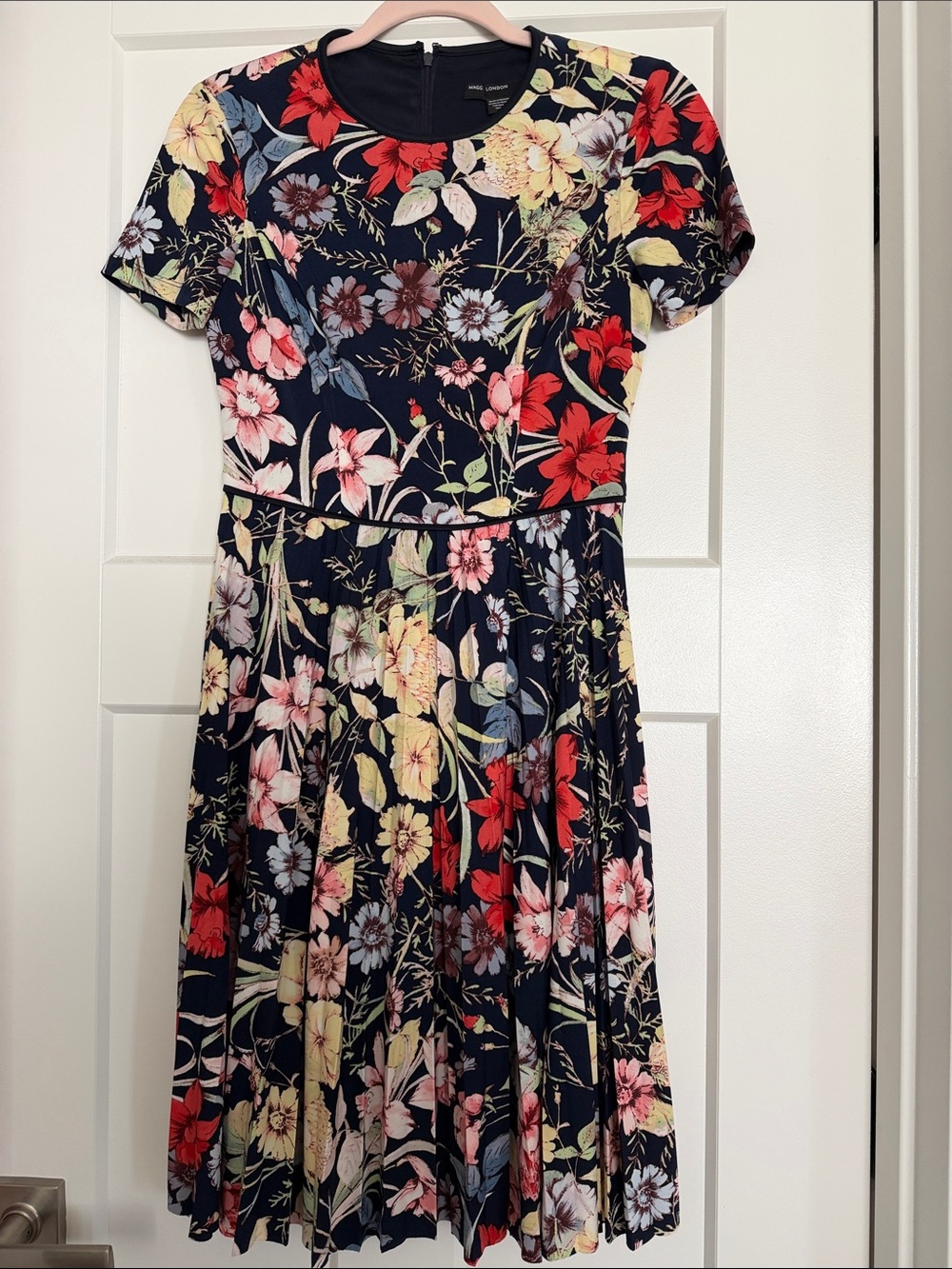 Maggy London Navy Floral Fit-and-Flare Dress with Multicolor Blooms